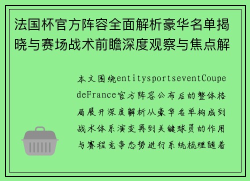 法国杯官方阵容全面解析豪华名单揭晓与赛场战术前瞻深度观察与焦点解读
